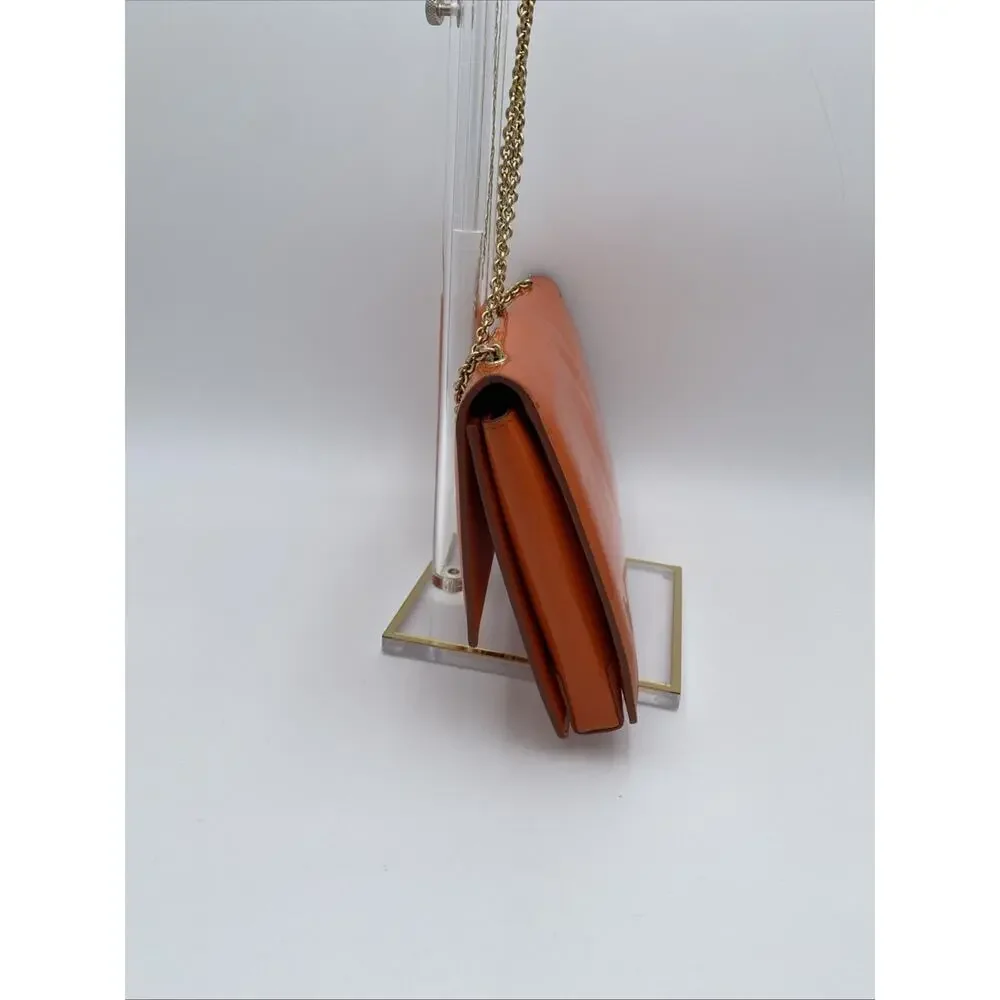 Salvatore Ferragamo Ginny Shoulder Bag Orange Patent Leather Crossbody Gold Med